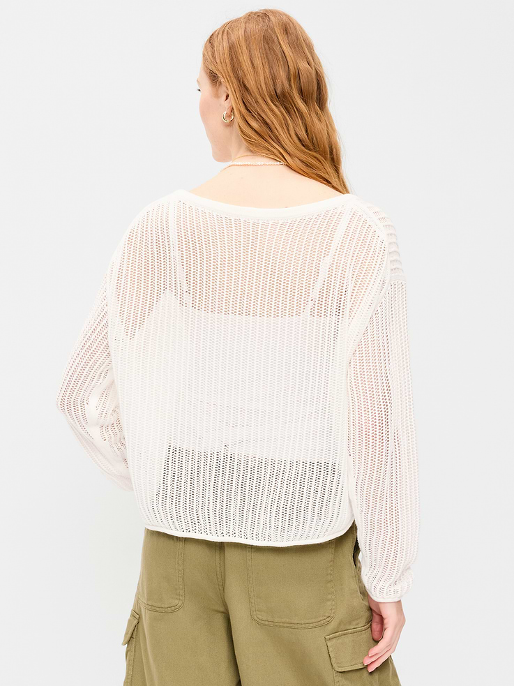 Image number 2 showing, Seaside Cotton Open-Stitch Cropped Sweater