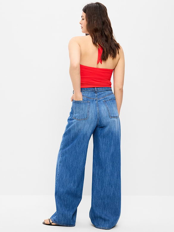High-Waisted Drapey Wide-Leg Jeans