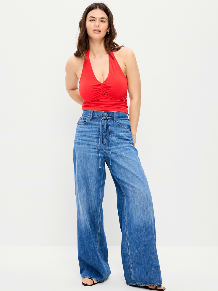 Image number 7 showing, High-Waisted Drapey Wide-Leg Jeans