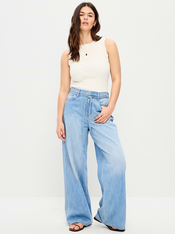 High-Waisted Drapey Wide-Leg Jeans