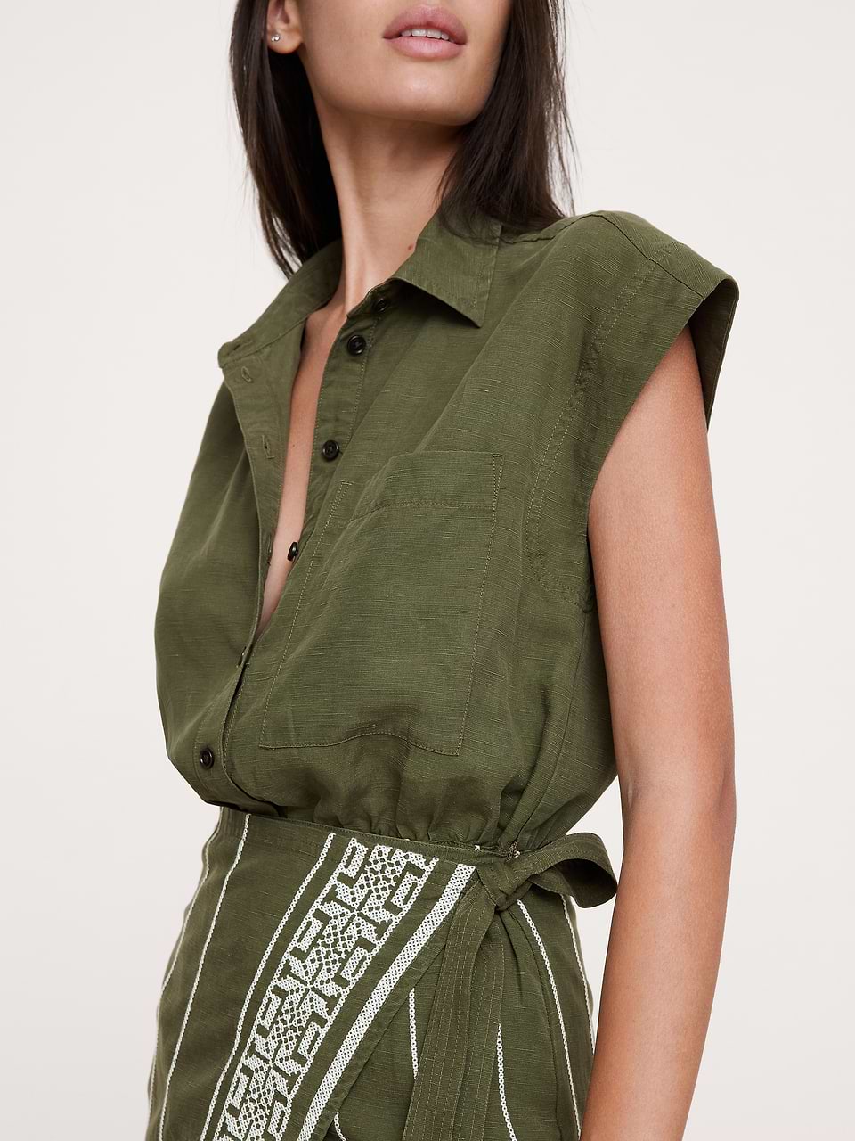 banana republic green linen dress Embroidered Tencel™-Linen Wrap Details: Pleated