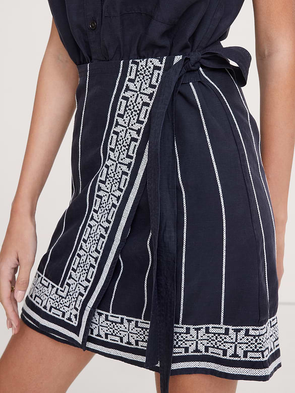 Embroidered Tencel™-Linen Wrap Dress