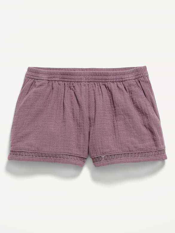 Double-Weave Crochet-Trim Shorts for Girls