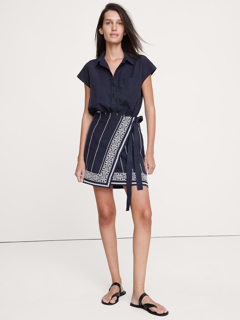 banana republic black and white wrap dress Embroidered Tencel™-Linen SpringEdit25 Black and Yellow in Color:Black/Burgundy
