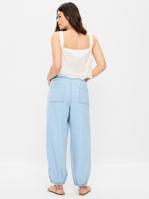 Mid-Rise Pull-On Utility Harem Denim Pants
