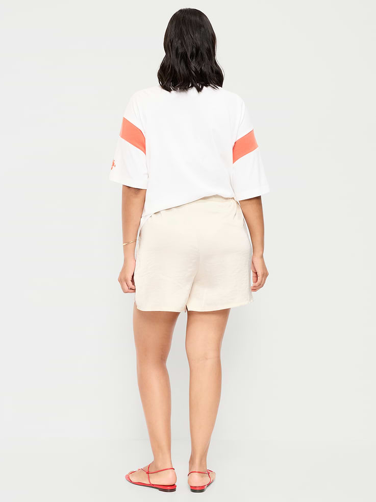 Image number 9 showing, High-Waisted Lace-Trim Satin Shorts