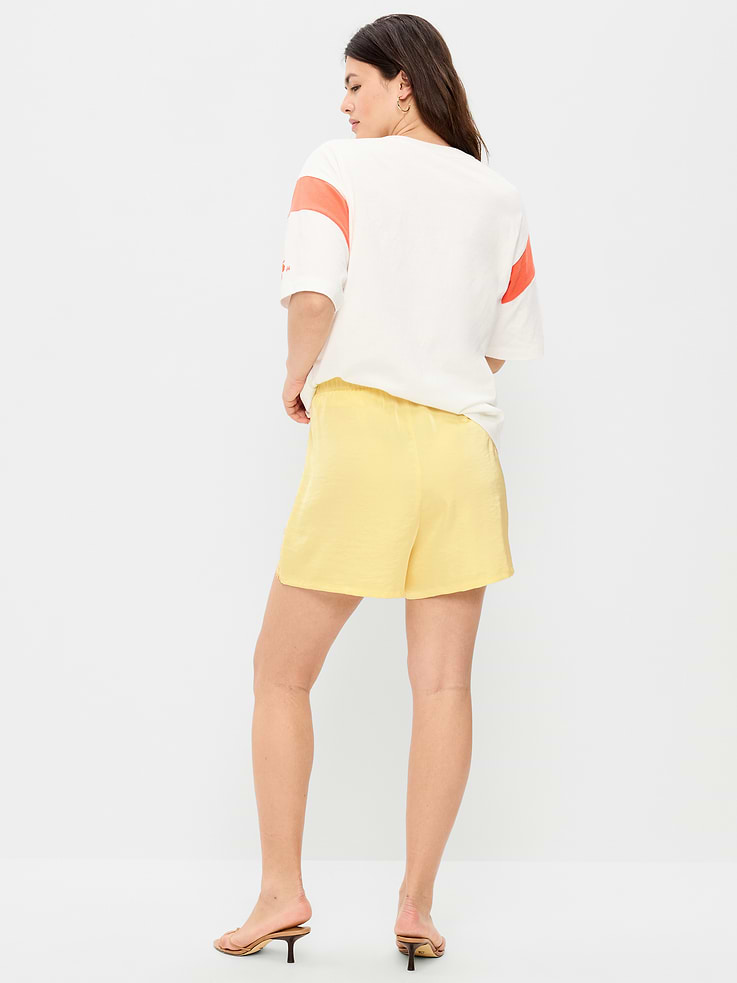 Image number 7 showing, High-Waisted Lace-Trim Satin Shorts