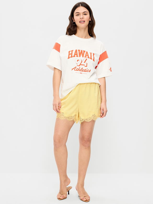 Short en satin à taille haute à bordure en dentelle