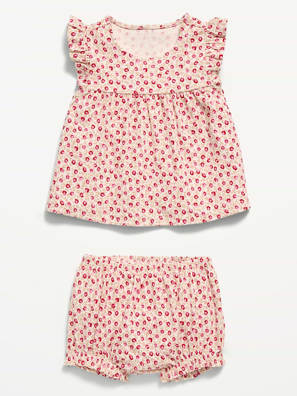 Ribbed Flutter-Sleeve Top and Shorts Set for Baby