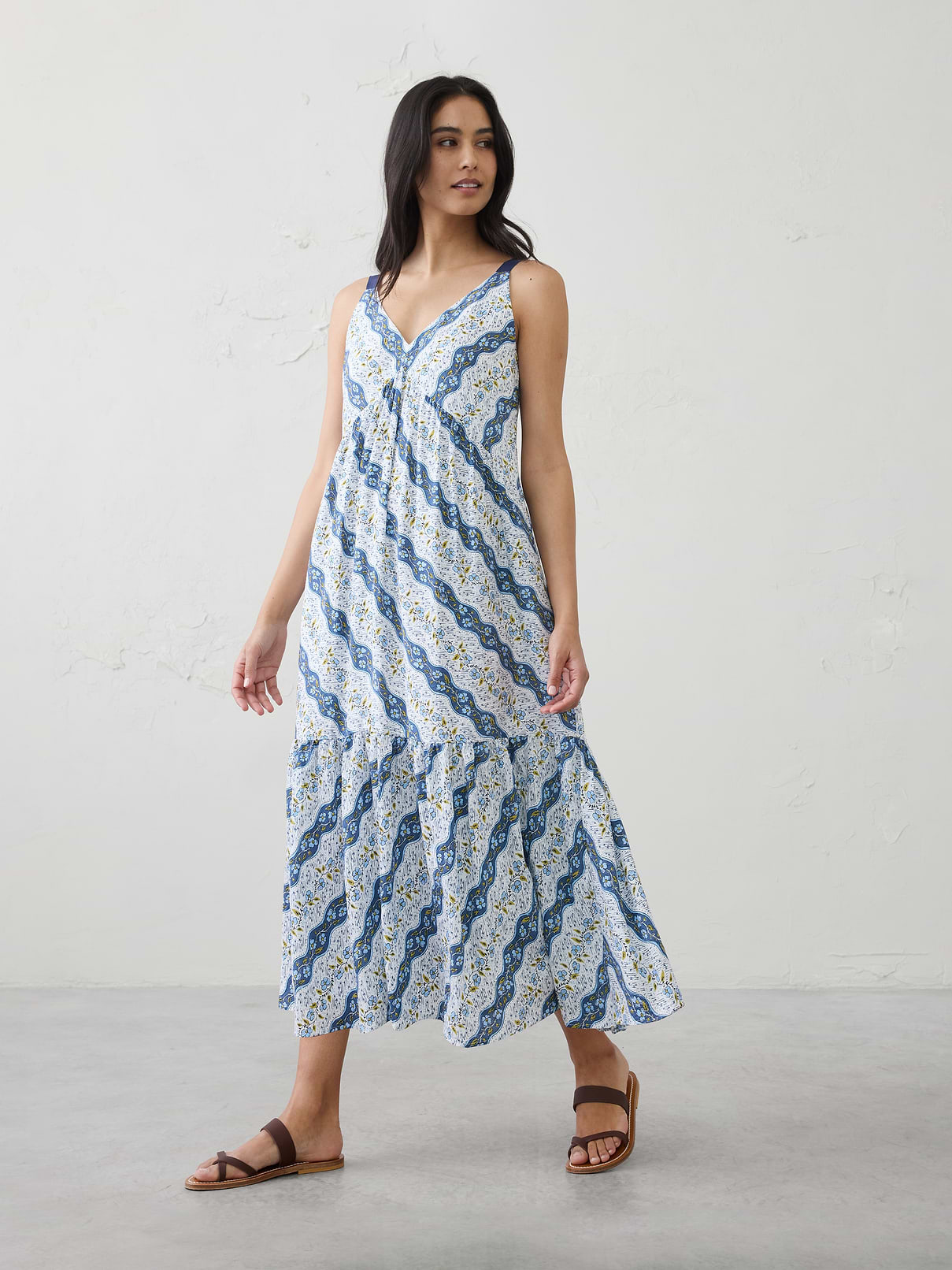 tiered empire waist dress Empire-Tiered Midi Crafted in 100% polyester Color:ROYAL BLUE Ladies dresses DG-PassionauJardin Annis Frilled Hem Lace