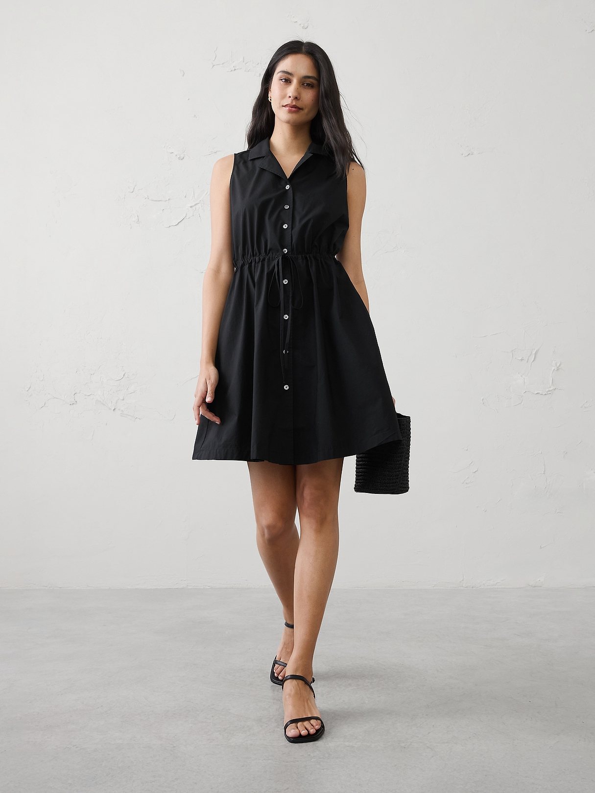Cinched Poplin Above-Knee Shirtdress | Banana Republic Factory