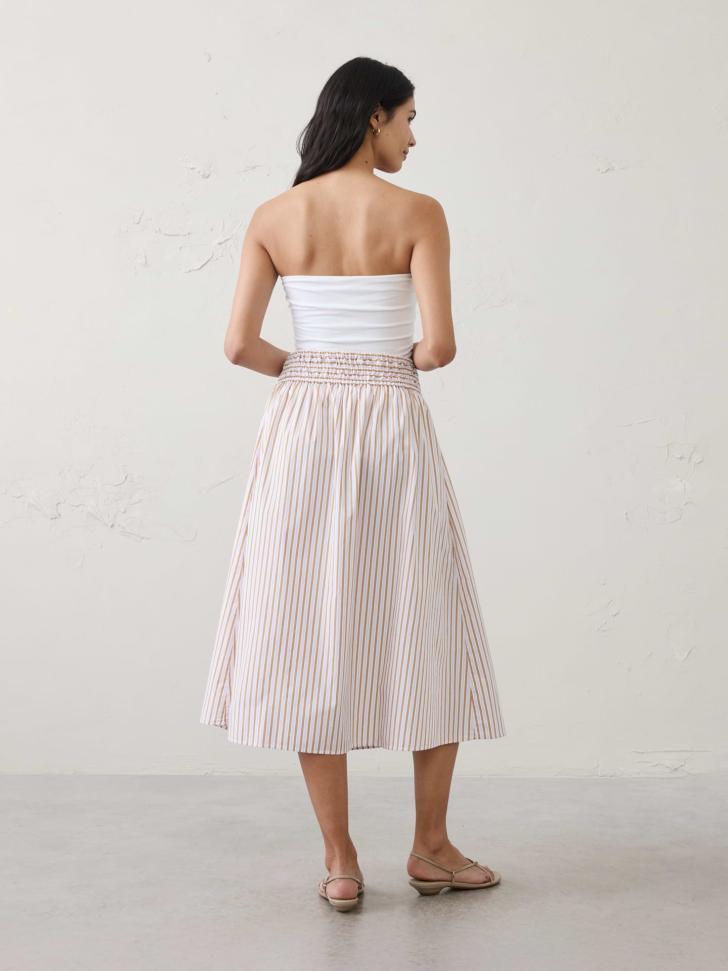 Image number 2 showing, Poplin Smocked-Waist Midi Skirt