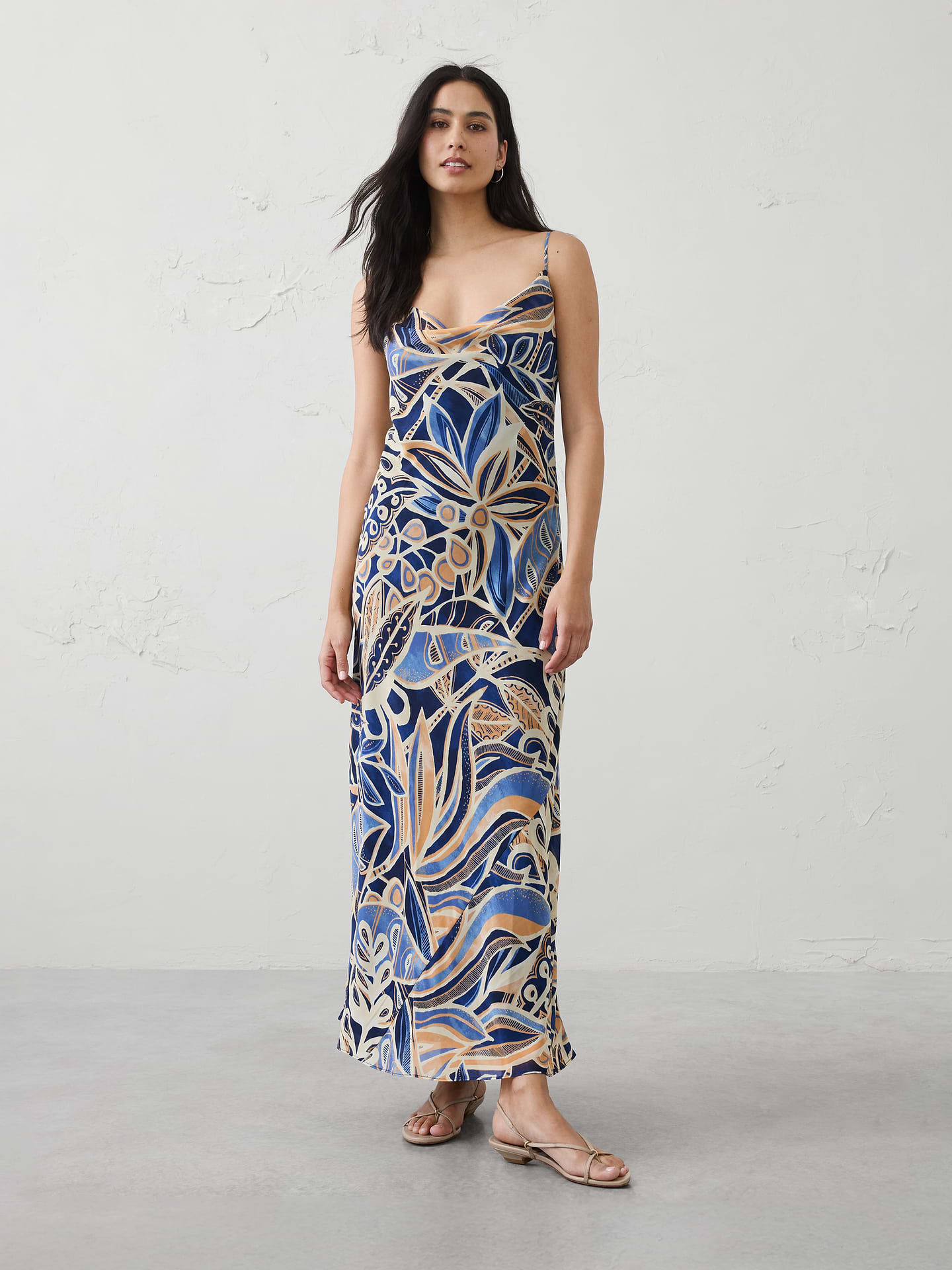 Banana Republic Factory Women's Chiffon Maxi Dress (Orange Floral Print)
