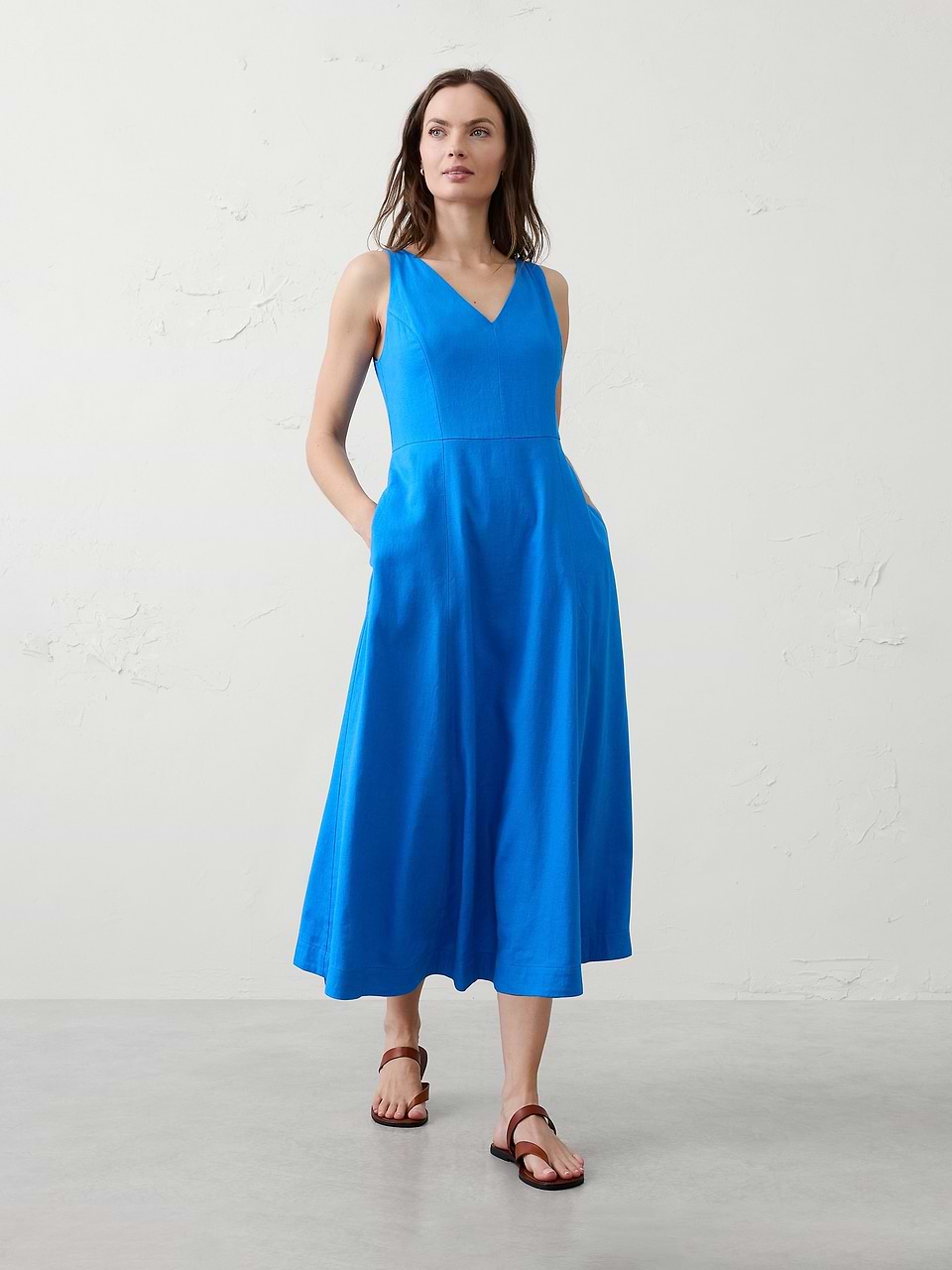 banana republic linen dress European Maxi Front pockets Short Sleeve Linen Dresses |