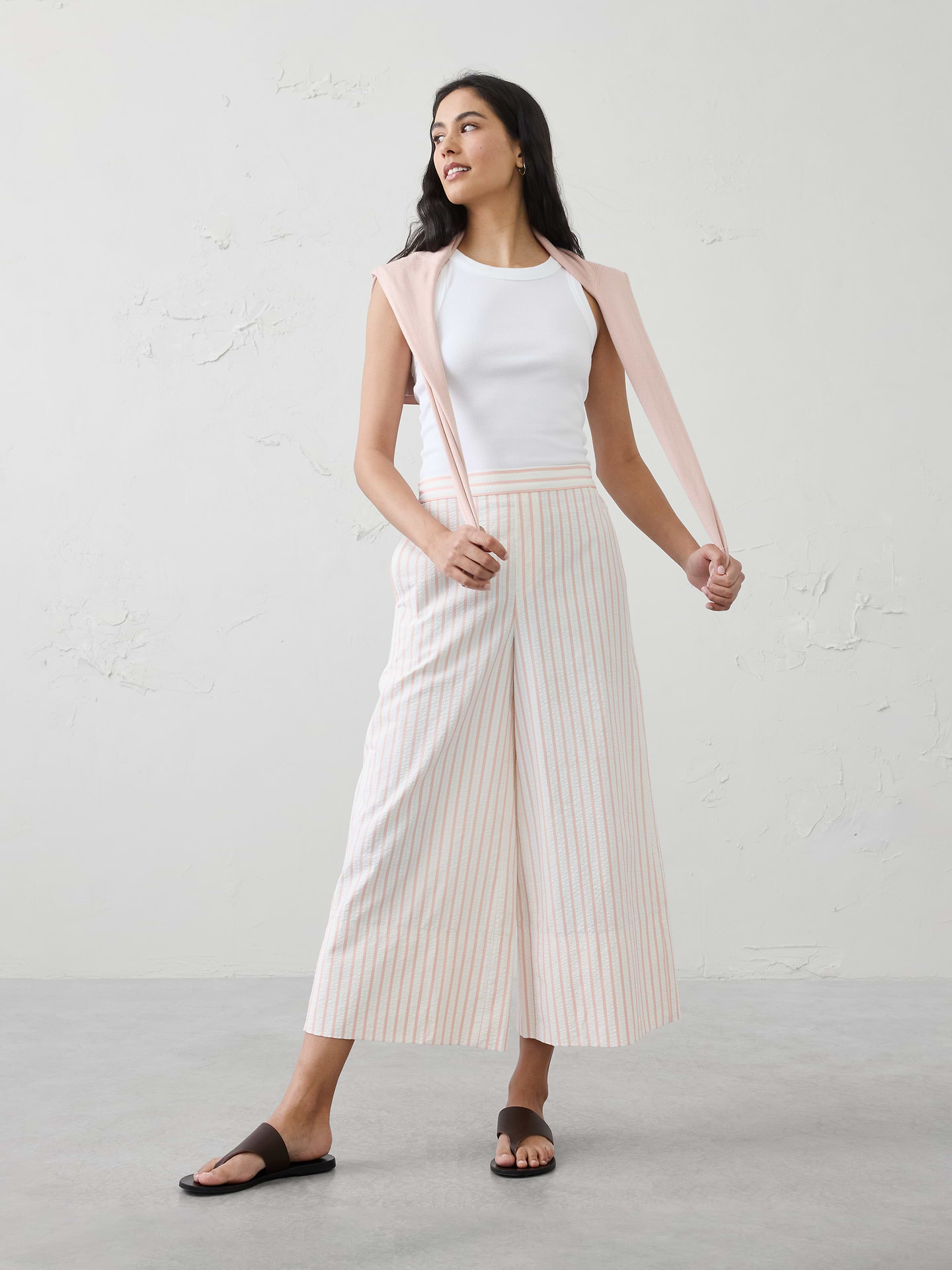 Image number 1 showing, Anyday Wide-Leg High-Rise Seersucker Cropped Pant