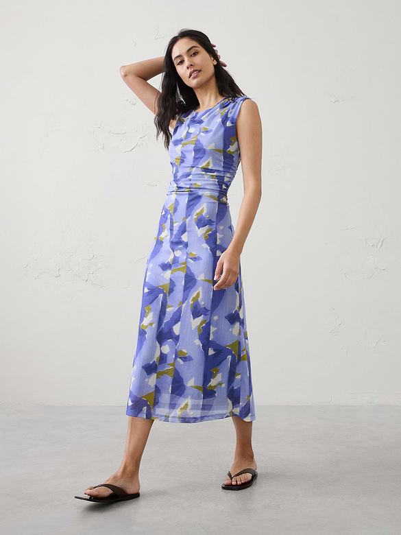 Shirred-Waist Midi Dress