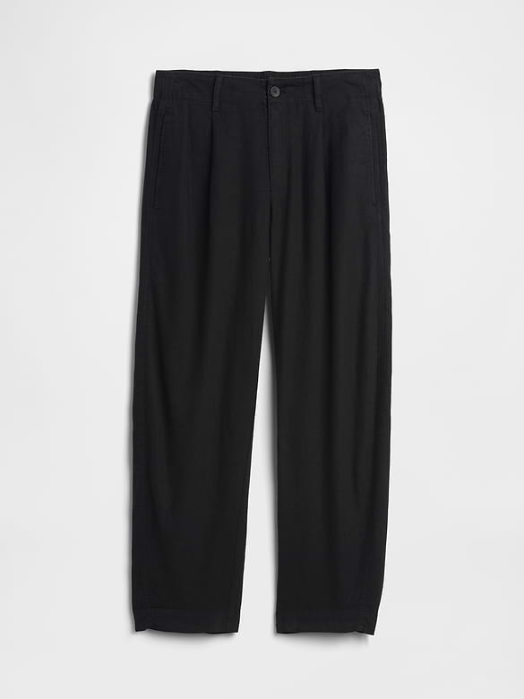 High Rise Linen-Blend Barrel Pants