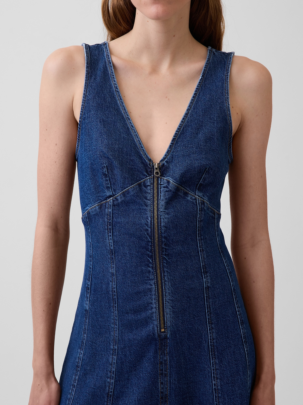 Denim Seamed Zip-Front Midi Dress | Gap