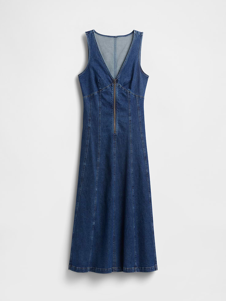 Image number 5 showing, Denim Seamed Zip-Front Midi Dress