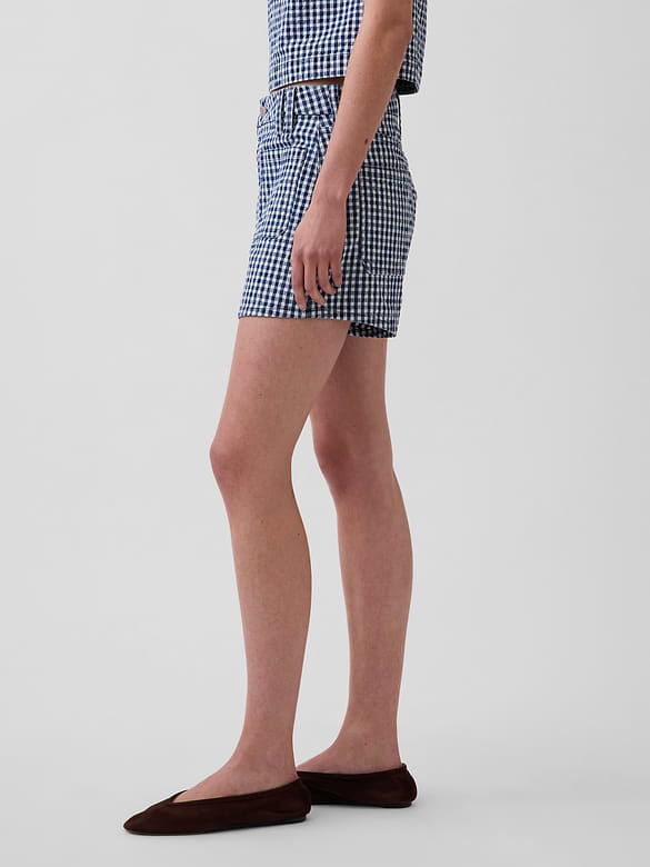 3.5" High Rise Gingham Relaxed Straight Denim Shorts