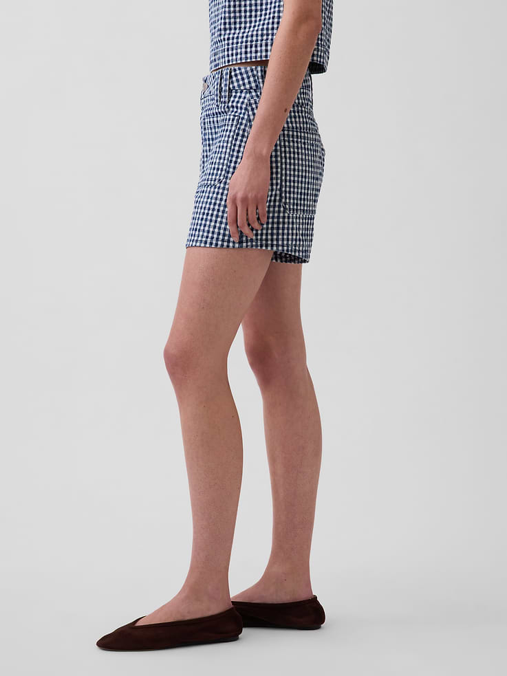 Image number 3 showing, 3.5" High Rise Gingham Relaxed Straight Denim Shorts