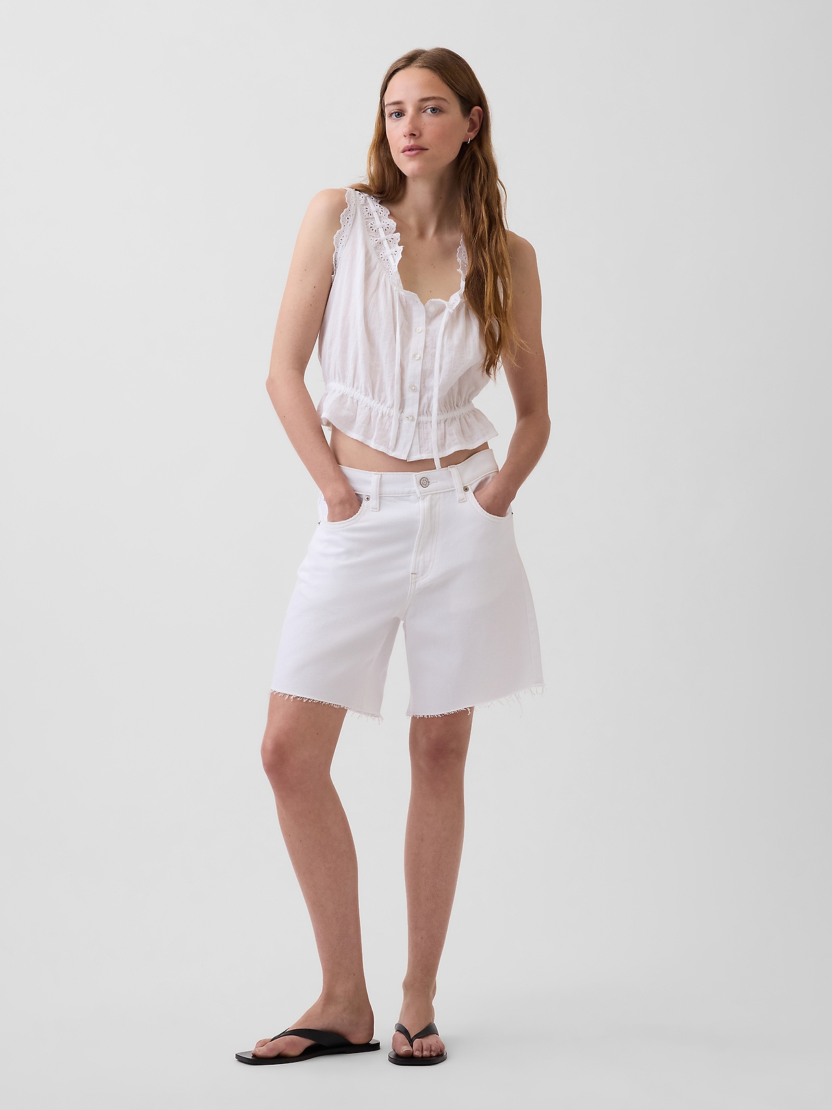 Eyelet Tie-Front Crop Peplum Top | Gap