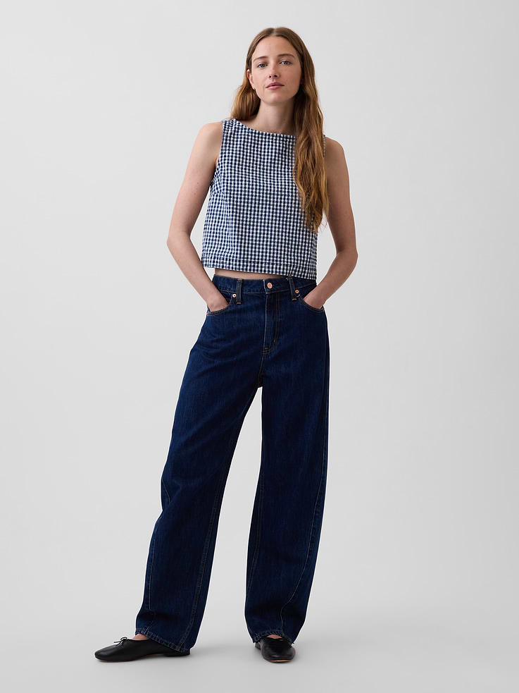 Image number 2 showing, Gingham Denim Crop Shell Tank Top