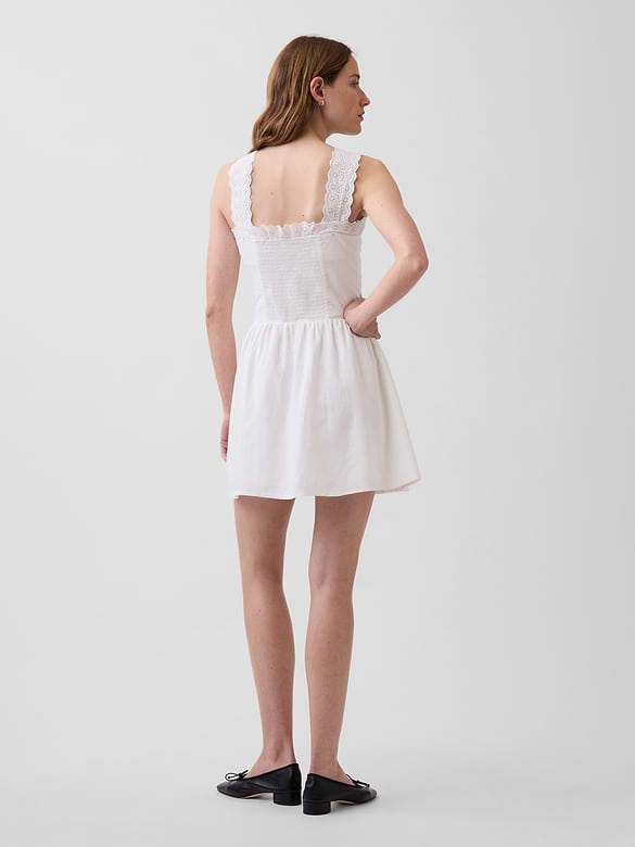 Pintuck Drop-Waist Mini Dress