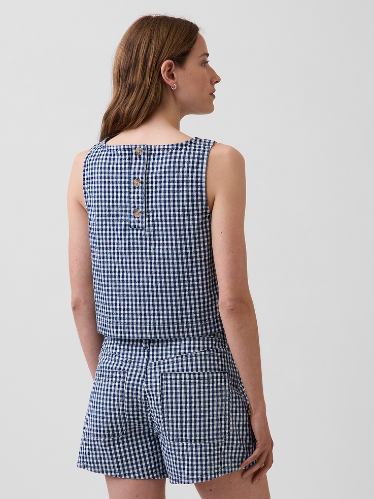 Image number 3 showing, Gingham Denim Crop Shell Tank Top
