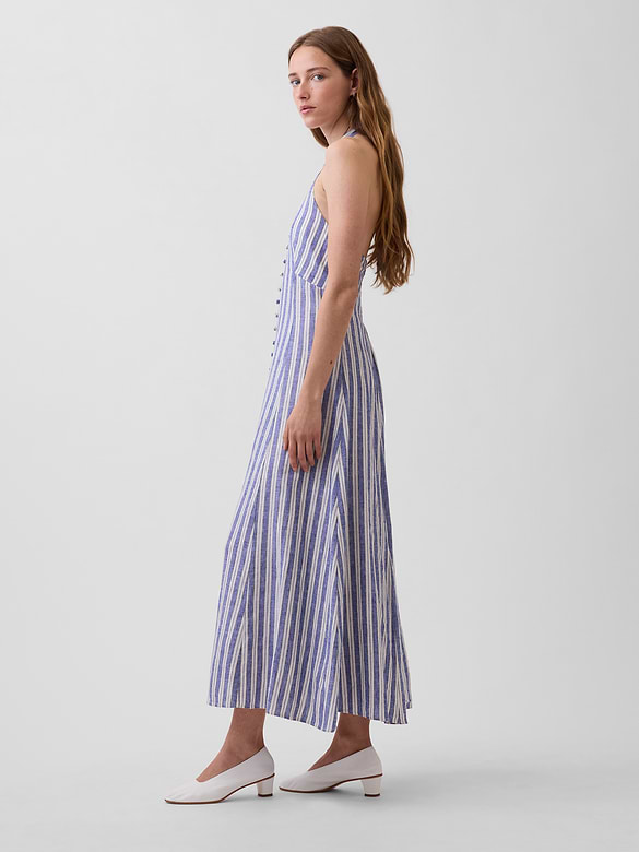 Linen-Blend Halter Maxi Dress