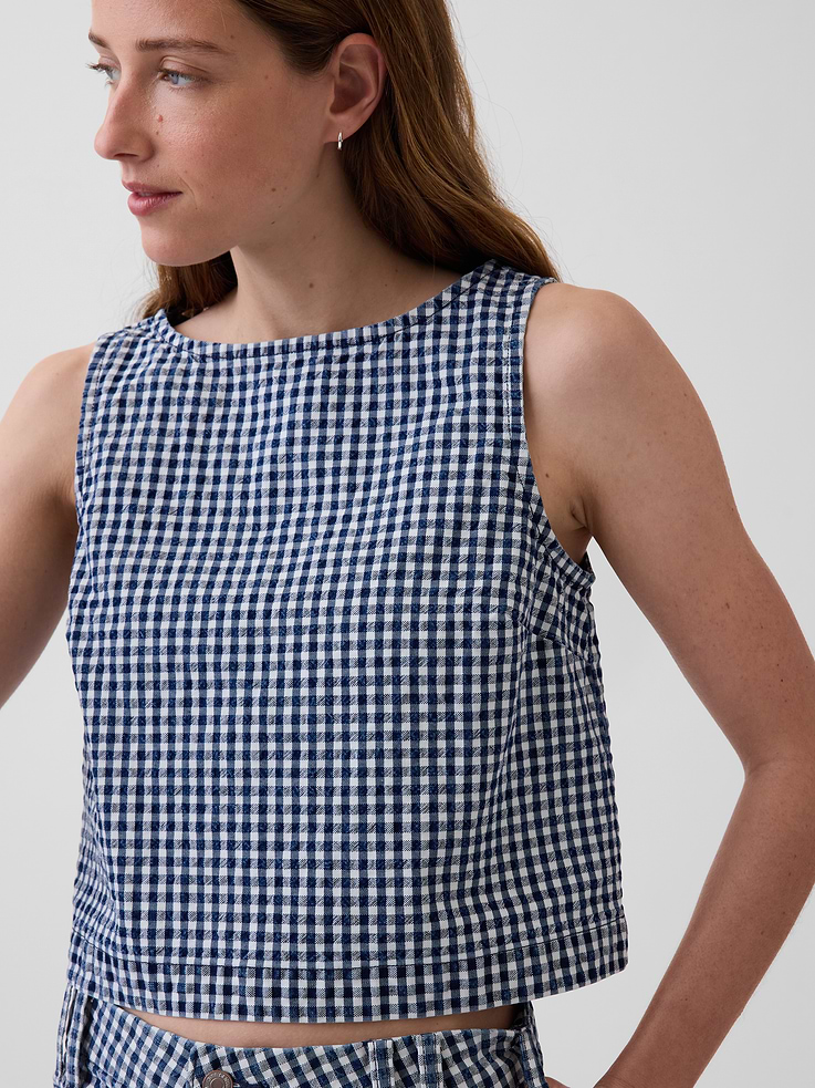 Image number 4 showing, Gingham Denim Crop Shell Tank Top