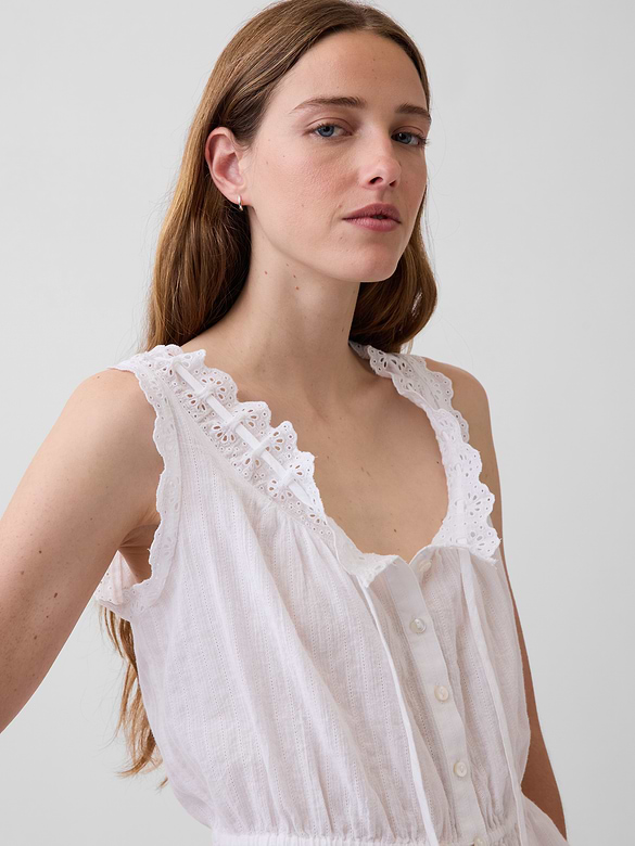Eyelet Tie-Front Crop Peplum Top