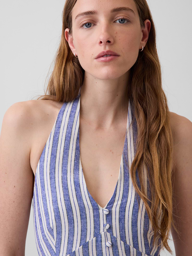 Image number 4 showing, Linen-Blend Halter Maxi Dress