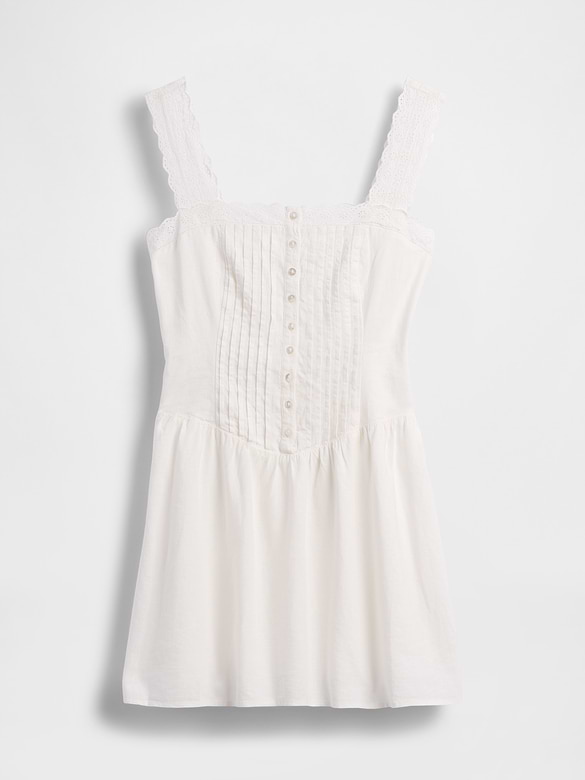 Pintuck Drop-Waist Mini Dress
