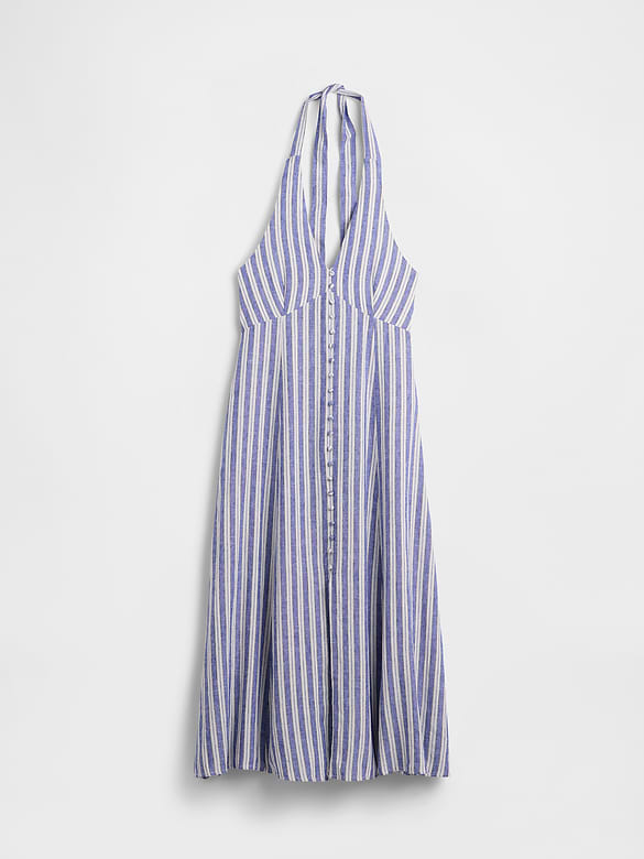 Linen-Blend Halter Maxi Dress