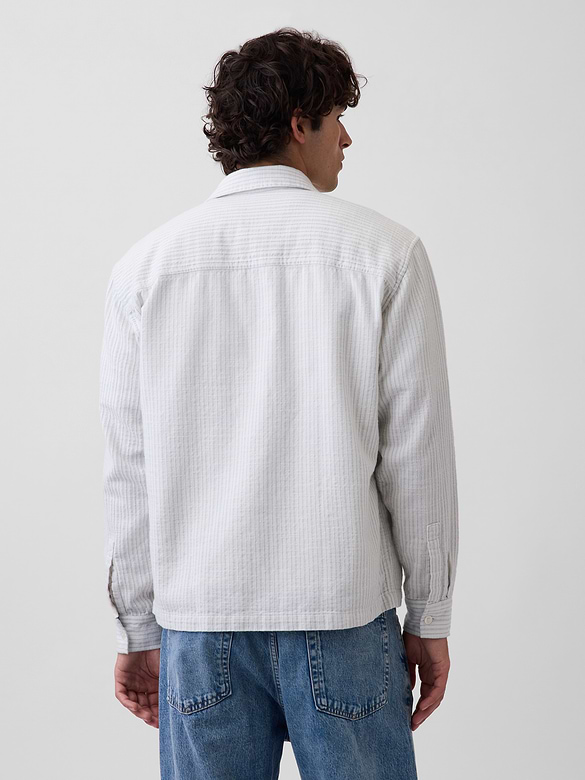 Dobby Stripe Relaxed Straight-Hem Shirt