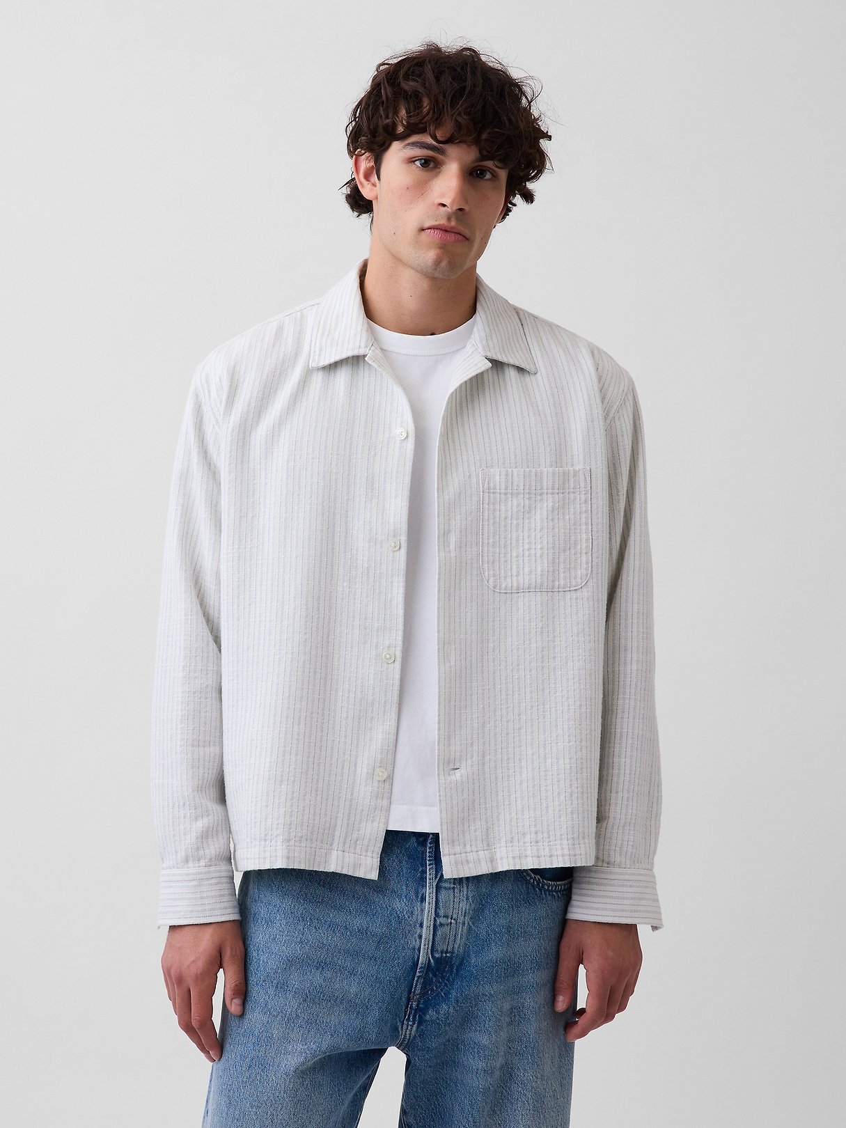 Dobby Stripe Relaxed Straight-Hem Shirt | Gap