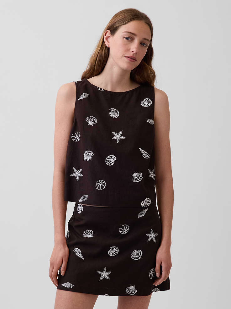 Image number 1 showing, Linen-Blend Crop Shell Tank Top