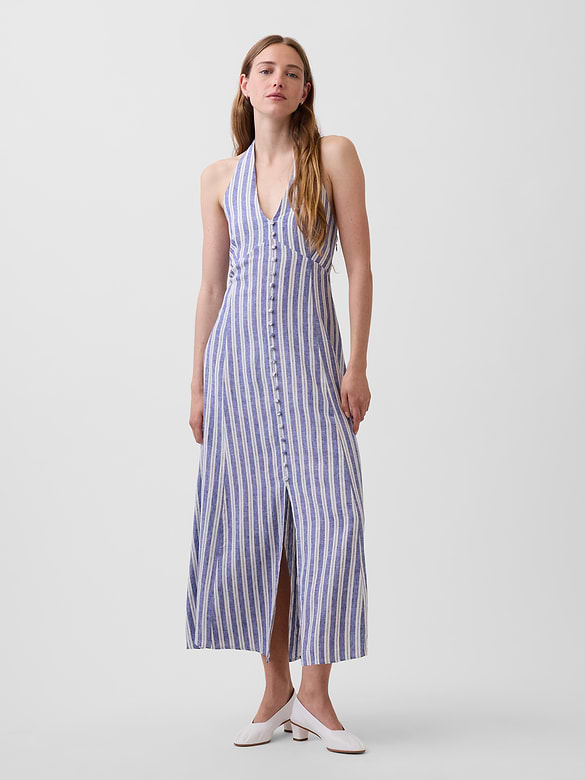 Linen-Blend Halter Maxi Dress