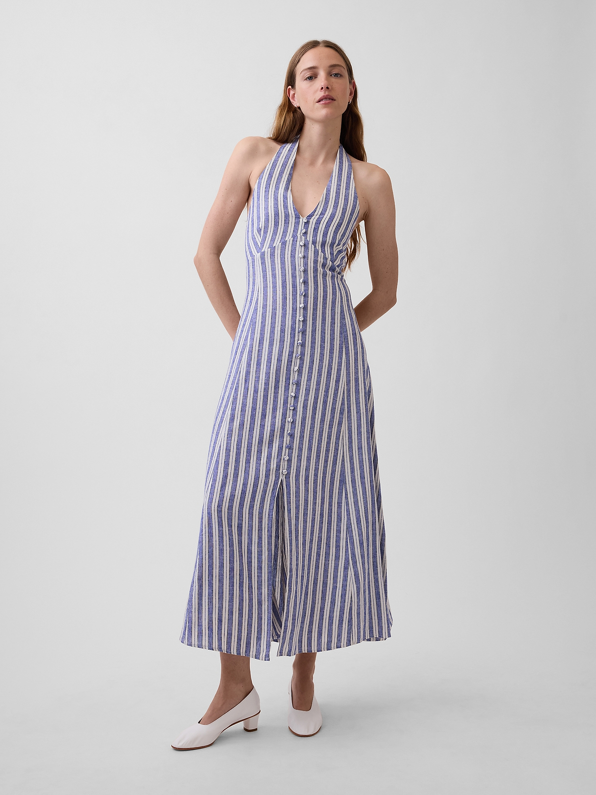Linen-Blend Halter Maxi Dress | Gap