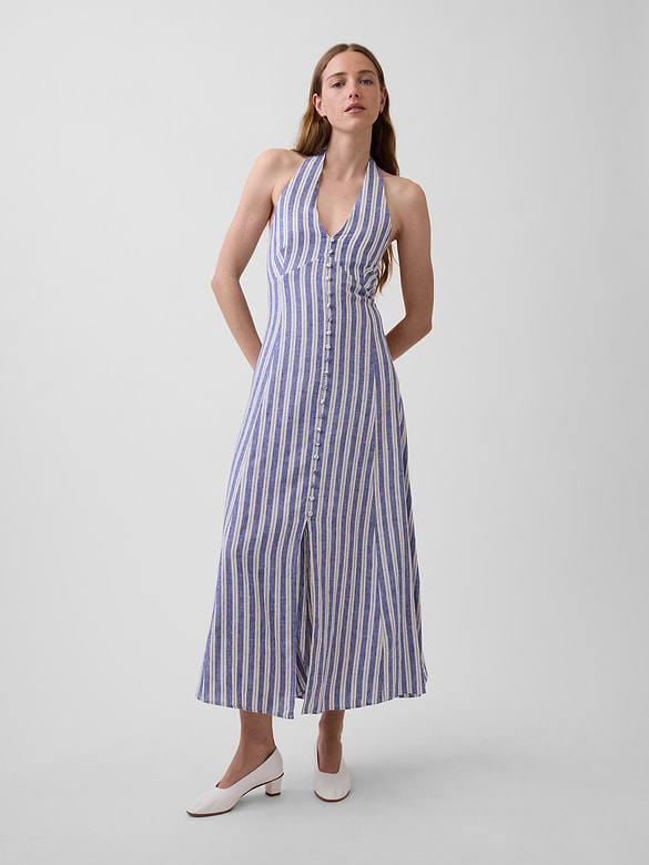 Linen-Blend Halter Maxi Dress