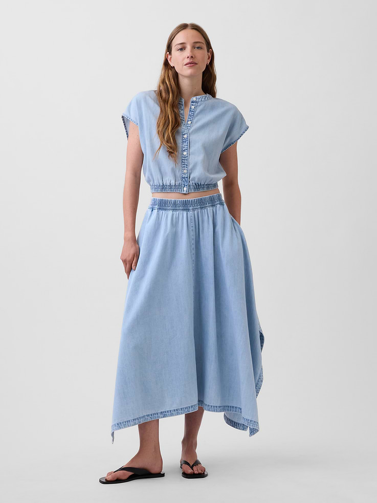 Image number 1 showing, Denim Midi Handkerchief Skirt
