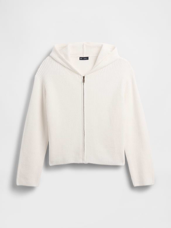 CashSoft Oversized Shaker-Stitch Zip Hoodie