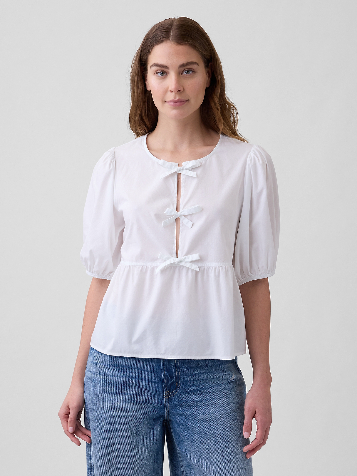 Puff Sleeve Tie-Front Top | Gap Factory