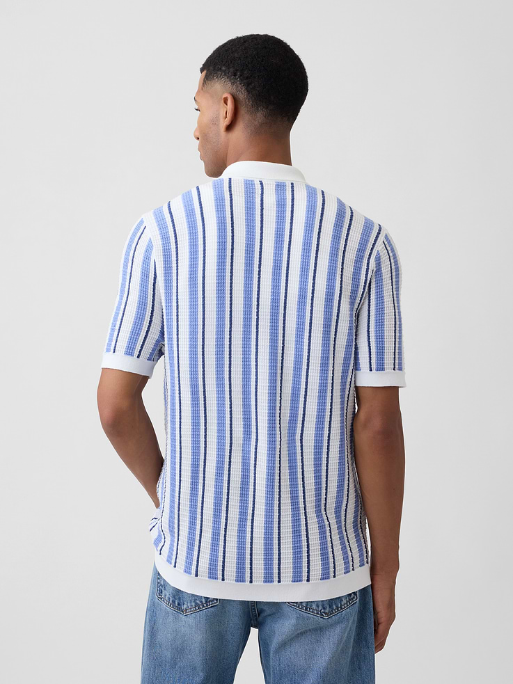 Image 2 of 5, Button-Up Sweater Polo Shirt