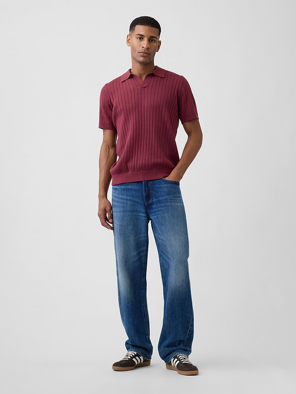 Ribbed Johnny Collar Polo Shirt