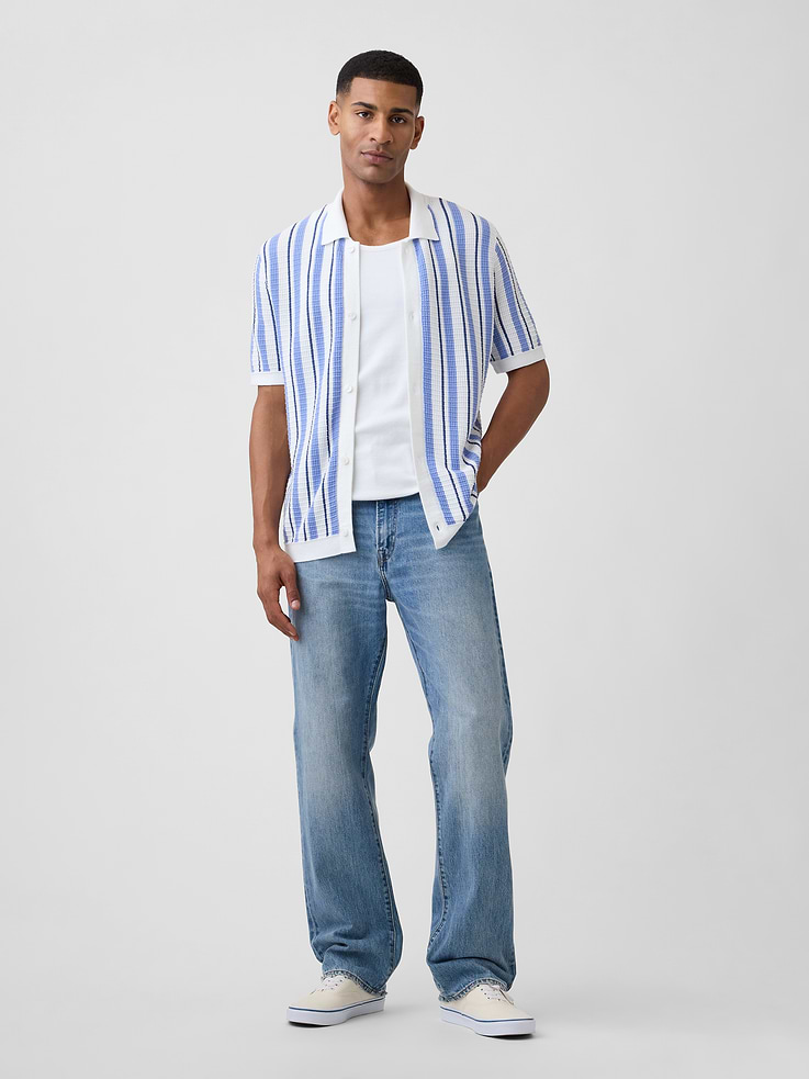 Image 3 of 5, Button-Up Sweater Polo Shirt