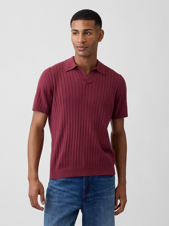 Ribbed Johnny Collar Polo Shirt