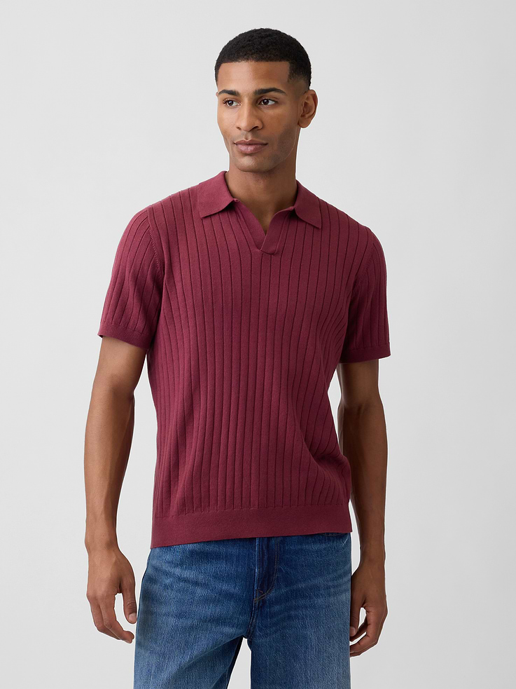 Image number 1 showing, Ribbed Johnny Collar Polo Shirt