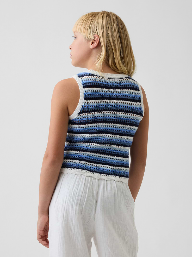 Image number 3 showing, Kids 100% Cotton Crochet Stripe Tank Top